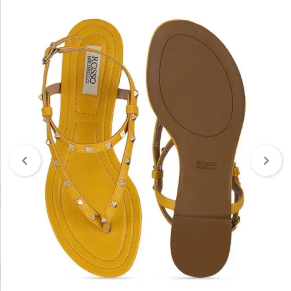 Made in Italy Designer Studded Yellow Vstrap Gladiator Sandals Gold Spikes Studs